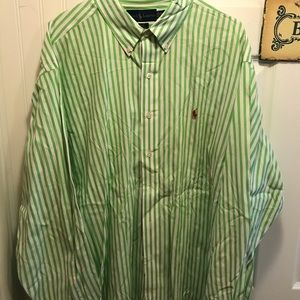 Ralph Loren Blake 100% Cotton Dress shirt XXL green & white, Like new